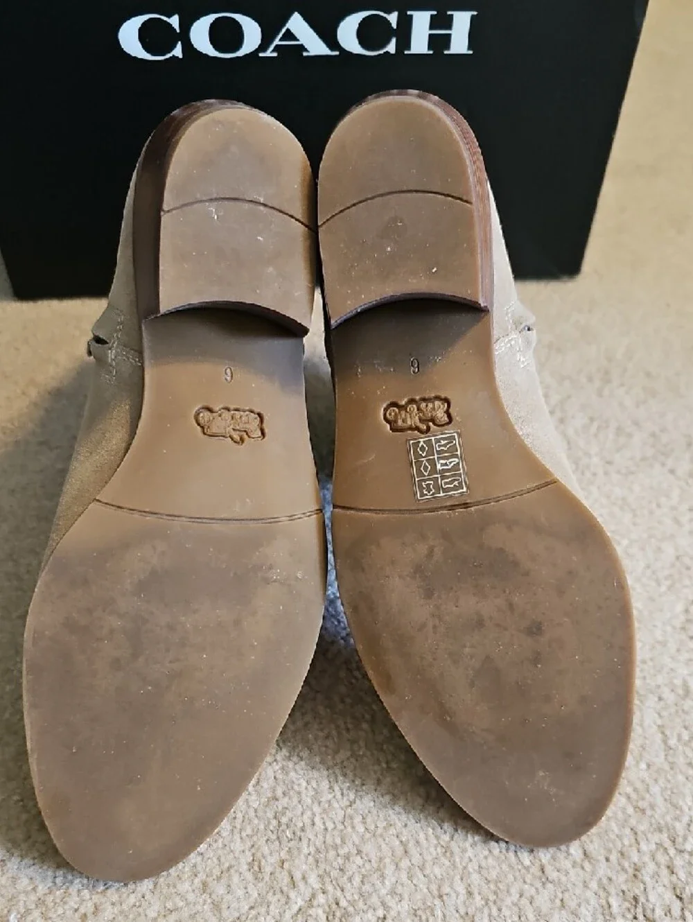 Coach Beige Suede Ankle Booties with Branded Medallion - Picture 4 of 11